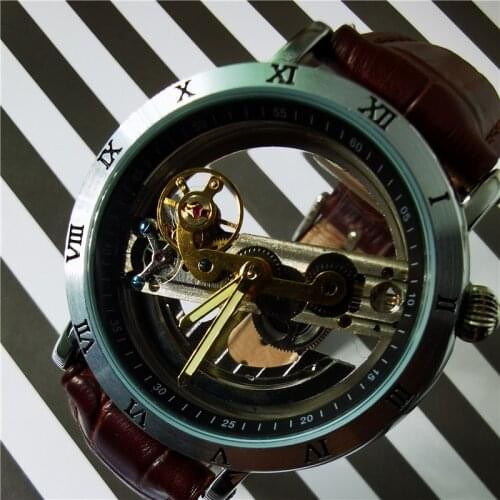 FORSINING 2020 Men Golden Bridge Auto Mechanical Watch Japan Carved Movement Genuine Leather Strap Roman Numerals Wristwatch