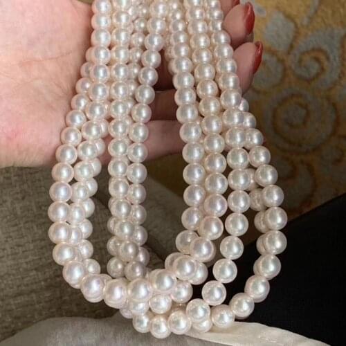 D414 Pearl Necklace Fine Jewelry Round 8.5-9mm Natural Ocean Sea Water Akoya Cyan-Blue Pinkish White Pearls Necklaces for Women