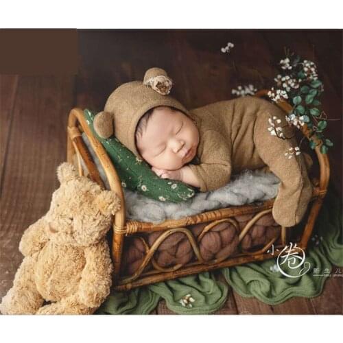 Baby Photography Basket Handmade Idyllic Retro Small Rattan Bed Newborn Photography Props Furniture Take Photo Background Props