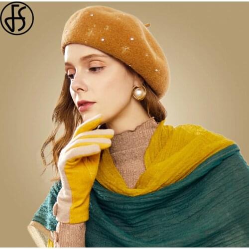 FS French Beret Caps For Women Autumn Winter Wool Berets Hats British Vintage Plain Solid Color Warm Femme Girls Beanie Hat Cap