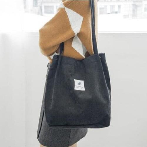 Ladies Canvas Bag New Art Small Fresh Hand Bill Lading Shoulder Corduroy Shopping Bag Fashion Simple Personality Canvas Bag