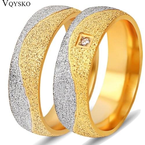 NIBA Gold Color Couple Crystal Ring Scrub Frosted Stainless steel Wedding Rings For Women or men wholesale Jewelry