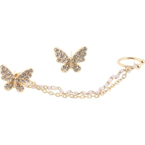 667E Cute Butterfly Climber Crawler Stud Earrings Crystal Rhinestone Tassel Threader Chain Dangling Drop Cartilage Earring