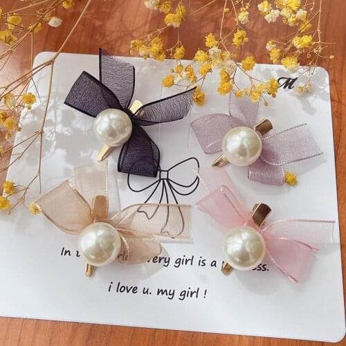 Cute Mesh Yarn bow pearl Hair clips Girls Hairpins Bowknot Side Hairpin Women Hair Accessories ozdoby do wlosow Free Shipping