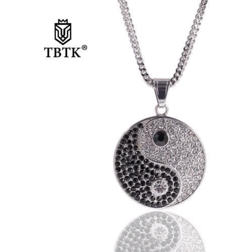 TBTK Chinese Yin And Yang Gossip Pendant Round Silver Color Classic Mens Jewelry Hiphop Punk Pendant Necklace Cool