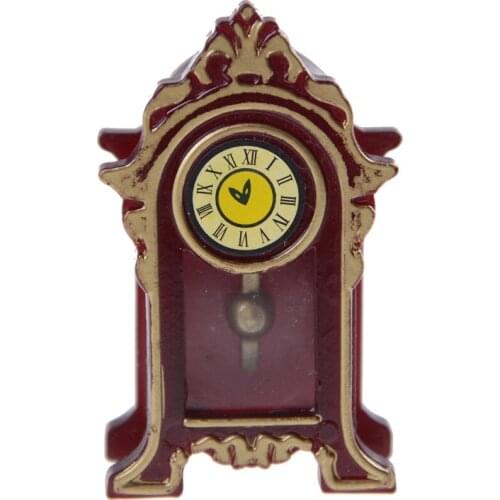 New 1:12 Dollhouse Miniature Wooden Classical Desk Clock Classic Toys Pretend Play Furniture Toys Doll House Decoration