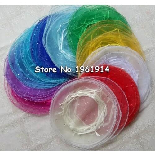 New 100pcs/lot Free Shipping Round Organza Bags Dia. 23cm-26cm Purple Red Orange Pink Rose Drawable Wedding Gift Bags & Pouches