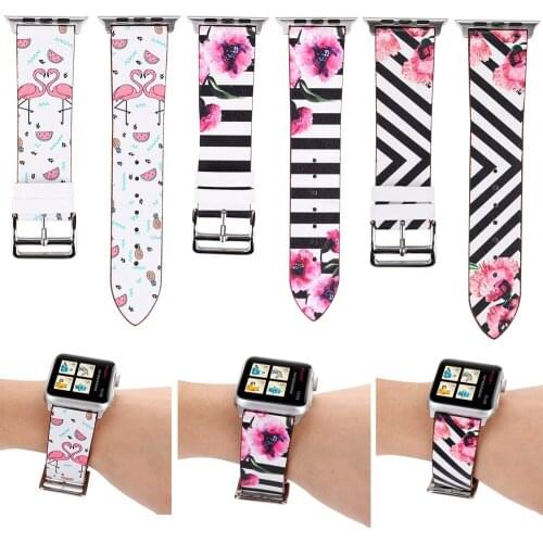New Arrival Colourful Pattern Leather Strap For Apple Watch Band 42mm 38mm 44mm 40mm WristBand Series 1 2 3 4