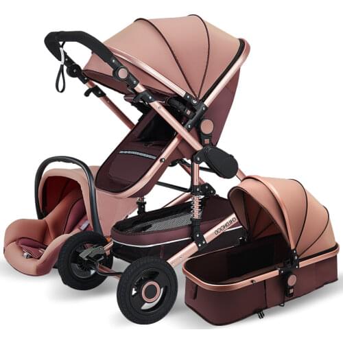 Luxurious Baby Stroller 3 in 1 Portable Baby Carriage Fold Pram Aluminum Frame High Landscape Stroller for Newborn Baby