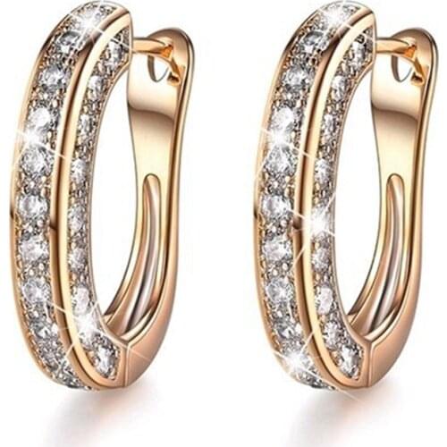1 Pair Luxury Big Round Circle Hoop Earrings "U" Shape Fashion Gold Filled Zircon Party Earrings Jewelry Gift Dropshipping