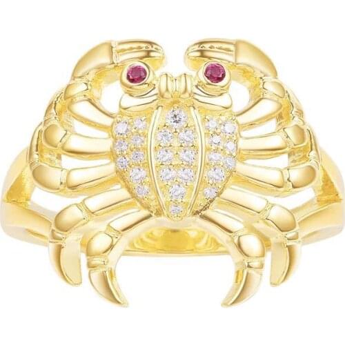 SOELLE High Quality 925 Sterling Silver Gold Color Sea Crab Finger Ring Micro Pave 3A Cubic Zirconia Stones Women Luxury Jewelry