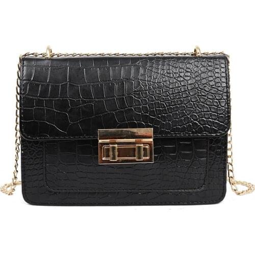 Fashion Pu Crossbody Bag Solid Color Small Square Bag Ladies Portable Handbags Retro Crocodile Pattern Shoulder Bags for Women