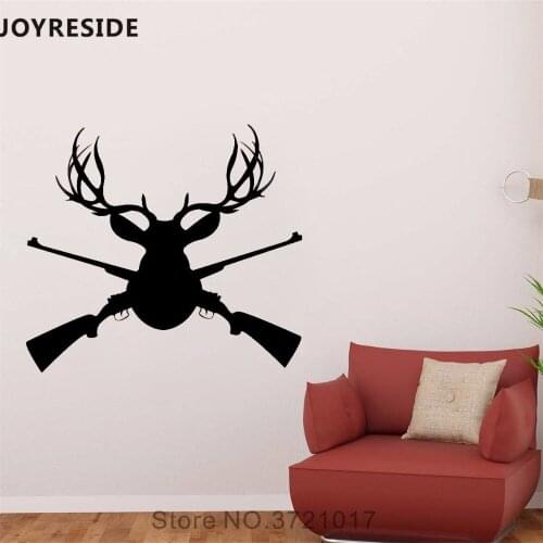 JOYRESIDE Deer With Guns Wall Decal Hunting Wall Sticker Animals Vinyl Decal Home Art Livingroom Decor Interior Design A761