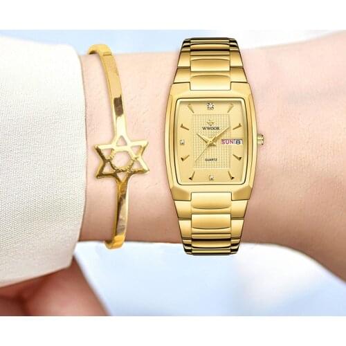 WWOOR 2021 New Top Luxury Brand Women Gold Fashion Watch Elegant Causal Calendar Waterproof Quartz Wristwatches Relogio Feminino
