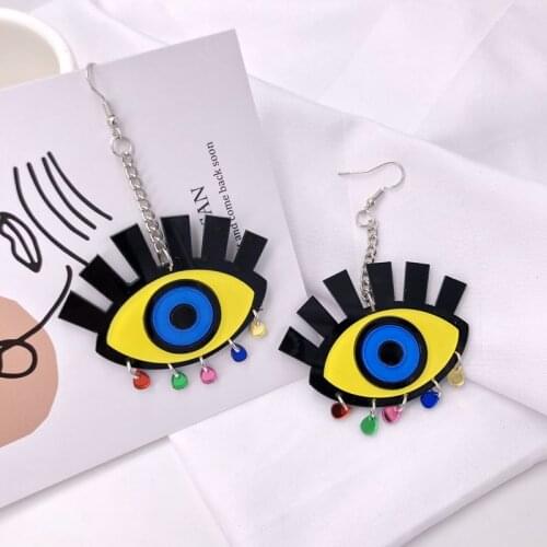 New Fashion Yellow Evil Eyes Colorful Tears Tassel Acrylic Drop Earrings for Feamle Exaggerated Night Club Dangle Earrings 2019