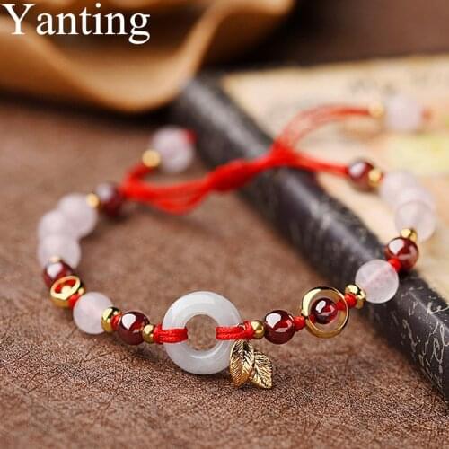 Yanting Powder Crystal Beads Bracelets For Women Natural Stone Garnet Women Girls Bracelet Adjustable Size Ethnic Bracelet 018