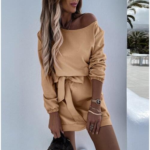 Harajuku Women Sexy Elegant Off Shoulder Belt Dress Casual Short Sleeve Mini Dress 2021 Autumn Fashion Lady Party Dress Vestidos