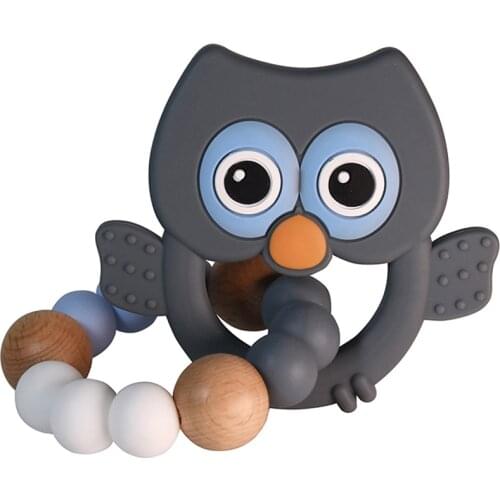 Mabochewing 1pcs Cute Owl Shape BPA Free Silicone Beads Baby Teether Pendant Chewable Bracelet