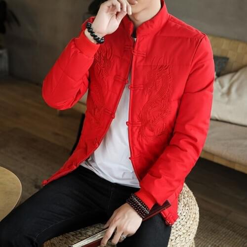 Winter Thicken Jacket Mens Streetwear Chinese Style Tops 2019 Autumn Embroidery Vintage Warming Coats TA2234