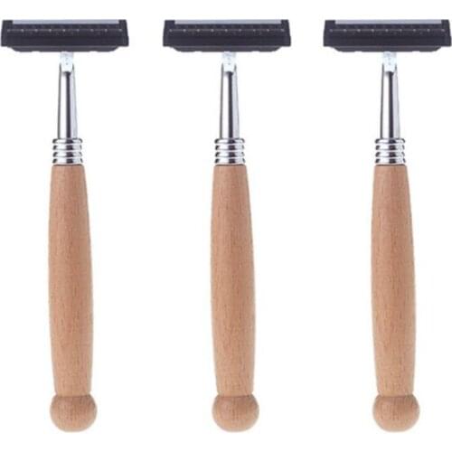 1pc Reusable Razors Wooden Handle Shaving Machine Mens Shaving Machine Scissors Exchange Shaving Machine