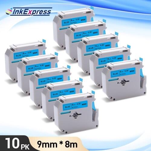 10X Blue on White MK521 Label Tape 9mm*8m Printer Ribbon Replace Brother MK Label MK-521 M-K521 for Brother P-Touch PT55 PT65 70