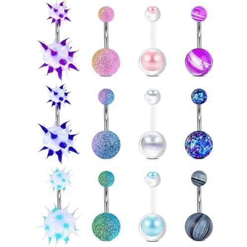 14G Belly Button Rings Stainless Steel Belly Barbells Belly Navel Rings for Women 10mm 3/8"