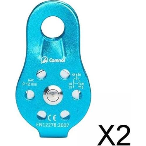 2xOutdoor Caving Lifting Rock Climbing Fixed Rope Pulley Equipment 26KN Blue
