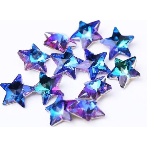 50pcs K9 Blue Purple Crystal AB Glitter Nail Art Rhinestones 3d Star Heart Triangle Diamond Jewelry Japan Charm Decorations