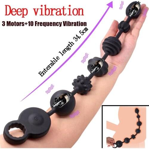 3 Motor Powerful Dildo Vibrator Long Anal Beads Butt Plug G-Spot Prostate Massager Deep Anus Expansion Sex Toy For Men Women Gay