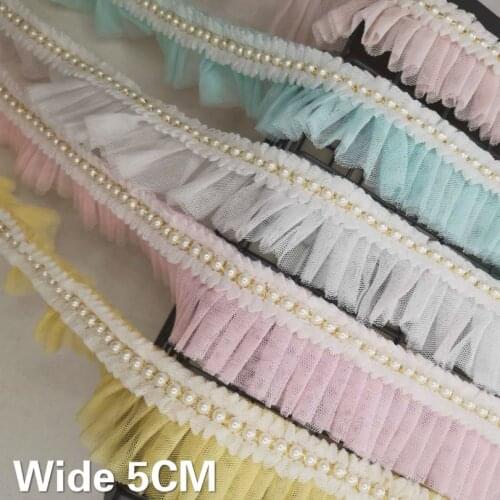 5CM Wide Beautiful 3d Pleated Beaded Fringe Lace Edge Trim Ribbon Wedding Dress Collar Neckline Decor DIY Sewing Guipure Fabric