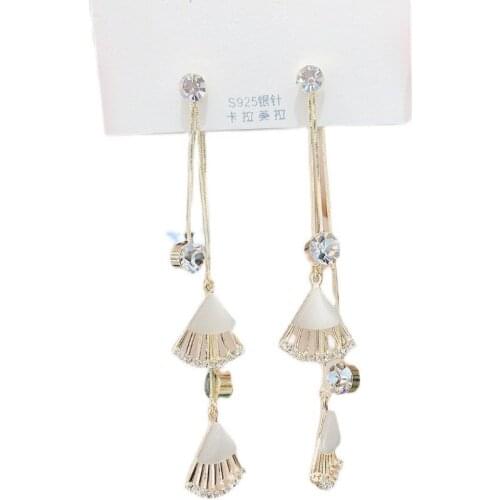 925 Silver Needle 2021 New Japan and South Korea A Pair of Long Fan-shaped Tassel Earrings Temperament Earrings