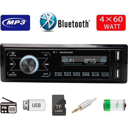 1 Din Bluetooth Handsfree Dual USB FM Touch Car MP3 Player Music USB/SD Stereo with In Dash AUX Input Colorful Car Audio Radio