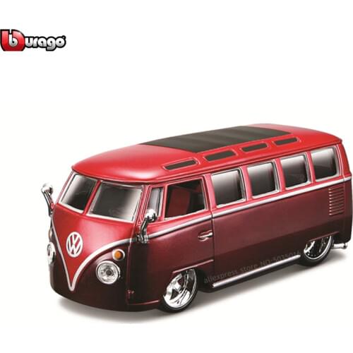 Bburago 1:32 Volkswagen retro bus vintage simulation alloy car model plexiglass dustproof display base package Collecting gifts