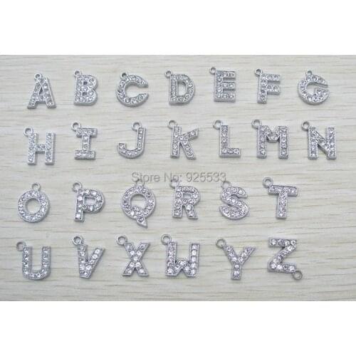 Free Shipping Mixed 52pcs Assorted White K Letter Charms Pendants Beads Metal Alloy Crystal Rhinestone Pendant DIY Beads