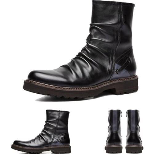 Heavy Duty Boots Folded Upper High Top Zipper Shoes Man Stylish Mans Boots Fashion Shoes Military Boots Outdoor Boots Snow