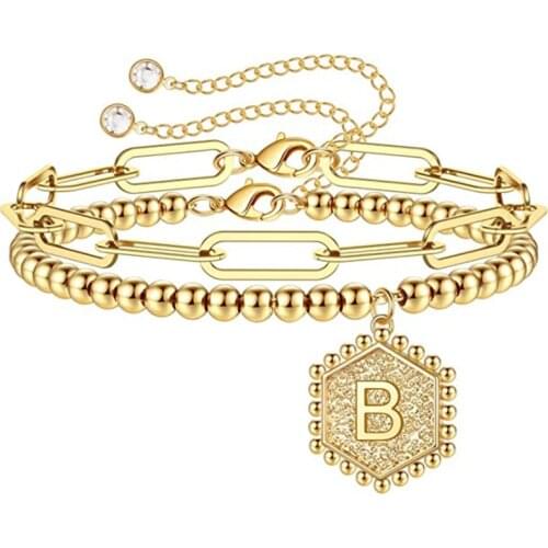 Gold Initial Bracelets for Women Layered Personalized Paperclip Link Chain Bracelets Letter Bracelet On Hand Dainty Jewelry