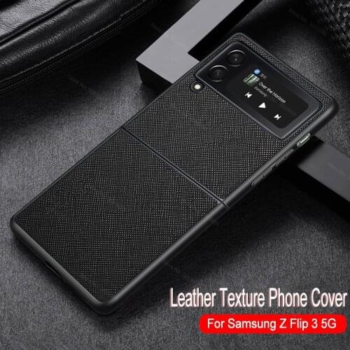 For Samsung Galaxy Z Flip 3 Flip3 5G Case Leather Texture Cross Pattern Full Protective Shockproof Back Cover Capa Fundas