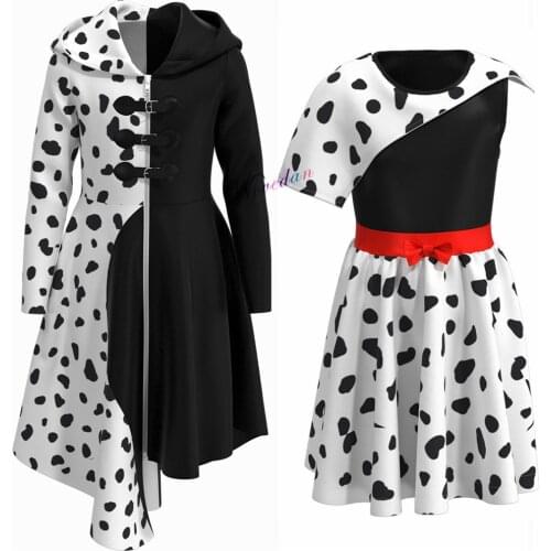 Kids Cruella Cosplay Cruella De Vil Costume Deville Dress Girl Outfit Children Halloween Carnival Birthday Party Suit