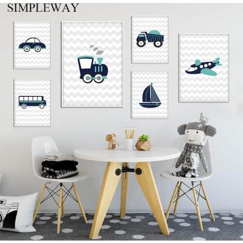 Traffic Tool Car Airplane Poster Nursery Cartoon Art Canvas Print Painting Simple Wall Picture Child Boys Bedroom Decoration