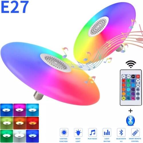 E27 RGBW LED Bulb Lights 18W 24W 48W 85V 260V Lampada Changeable Colorful RGB Bluetooth LED Lamp With IR Remote Control