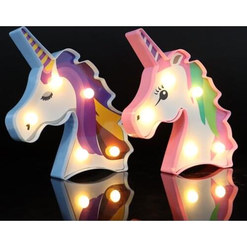 Unicorn Head LED Night Light Baby Unicornio Party 3D Luminaria Lamp Childrens Gift Bedroom Table Decoration Unicorn Party decor