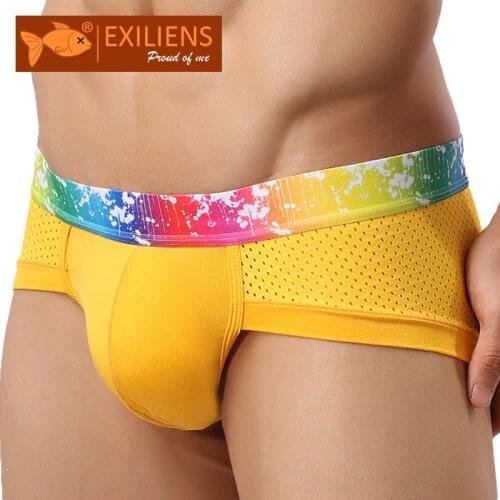 [EXILIENS] Hot Underwears Mens Shorts Briefs Sexy Modal Mesh breathable Male Man Underpants Brand GAY Solid Comfy Size L-XXXL