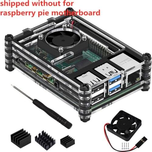 Hot Acrylic Transparent / Clear & Black Case Cover for Raspberry Pi 4 Model B, with Cooling Fan for Raspberry Pi 4B