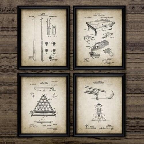 Snooker Cue Pool Table Blueprints Canvas Art Painting Billiards Patent Prints Poster Vintage Wall Pictures Billiard Room Decor