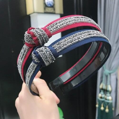 Korea Knotted Rhinestone Crystal Black Hairbands Hair Accessories Hairband for Girls Sparkling Luxury Shining Headband For Women