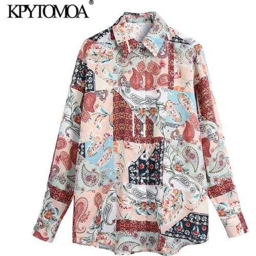 KPYTOMOA Women 2021 Fashion Paisley Print Loose Blouses Vintage Long Sleeve Button-up Female Shirts Blusas Chic Tops