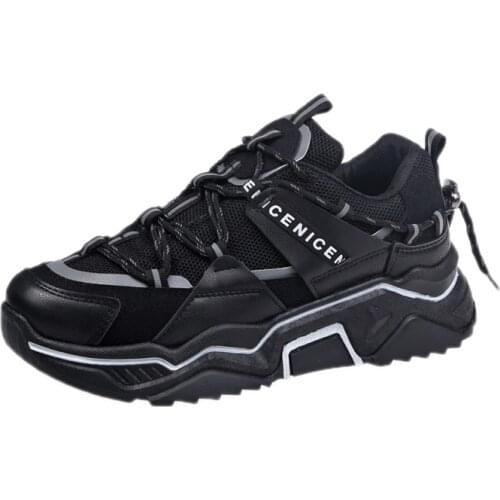 Fashion Womens Platform Sneakers Black White Vulcanize Shoes Spring New Thick Sole Reflective Breathable Casual Shoe Woman 2020