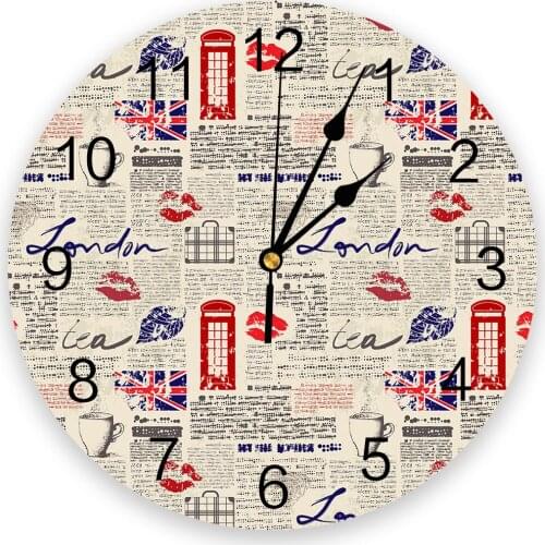 London Newspaper 3d Wall Clock Modern Design Farmhouse Decor Kitchen Vintage PVC Round Clock Living Room Decoration