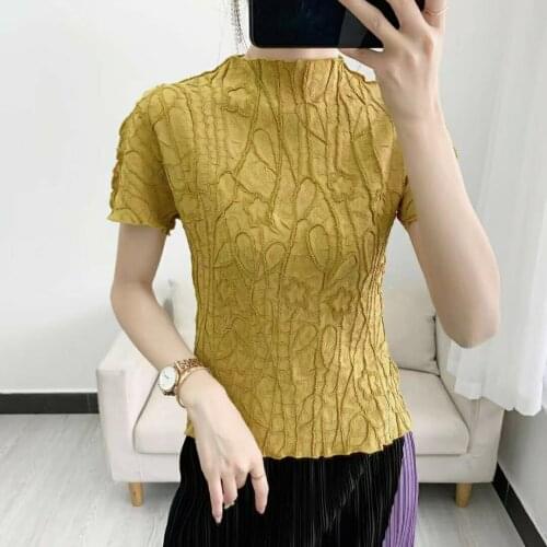 Miyake Pleats 2021 Temperament Small Turtleneck Fashion Embroidery Age - Reducing Western-Style All-Match Pure Color Small Shirt