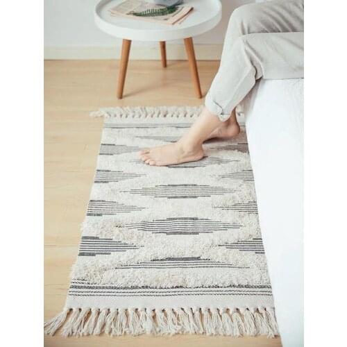 Cotton Linen Prayer Area Rug with Tassels Washable Bedroom Living Room Sofa Floor Carpet laundry room decor outdoor doormat
